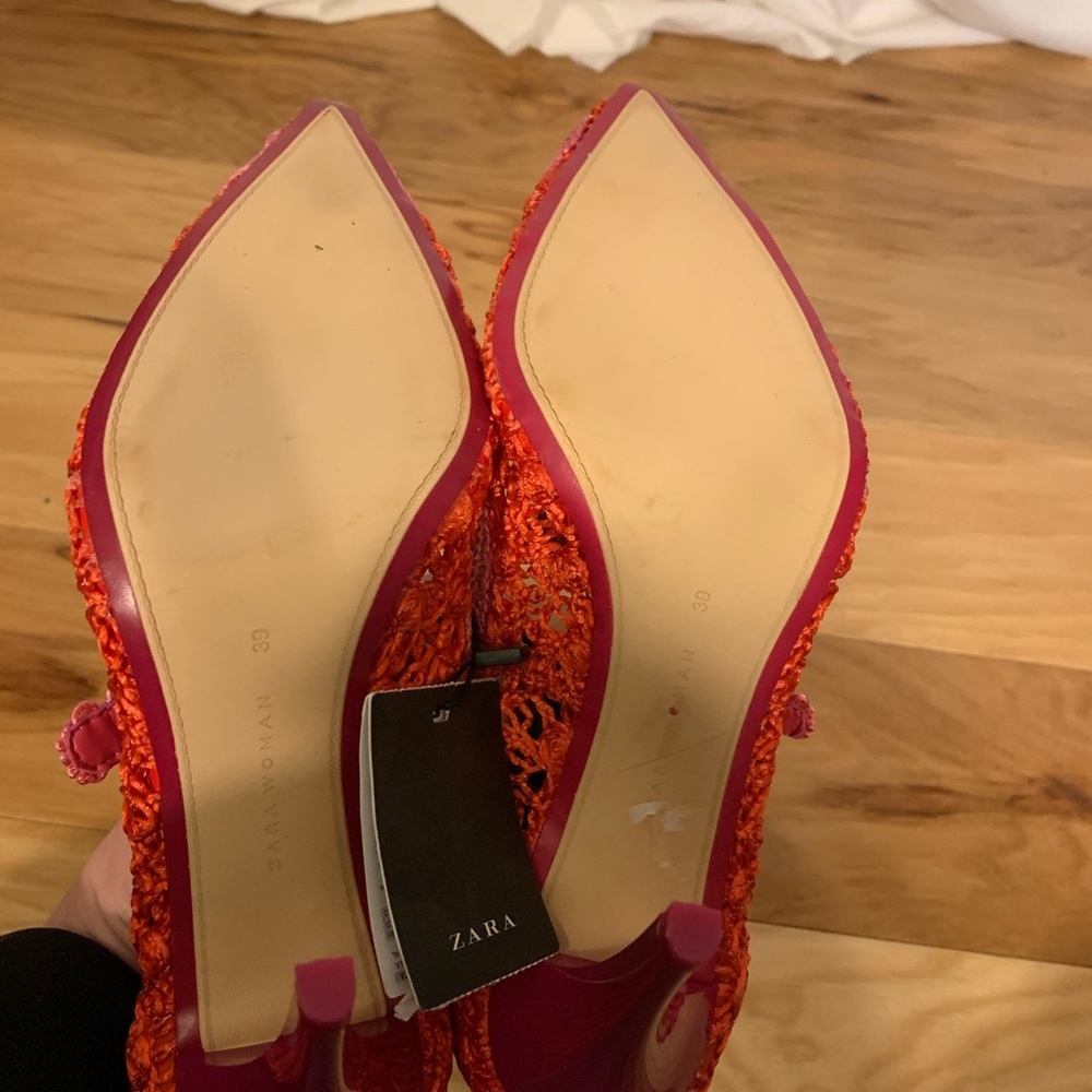 Zara crocheted pumps in bright red and pink 8 - Picture 6 of 6